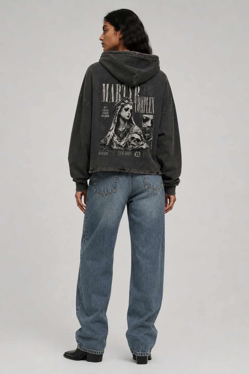 Vintage Washed Frayed-Hem Hoodie