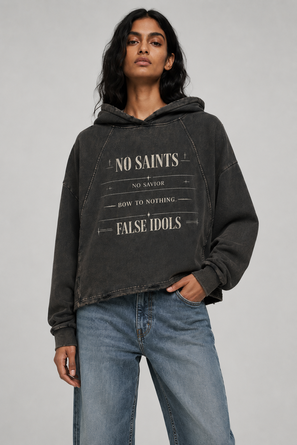 Vintage Washed Frayed-Hem Hoodie