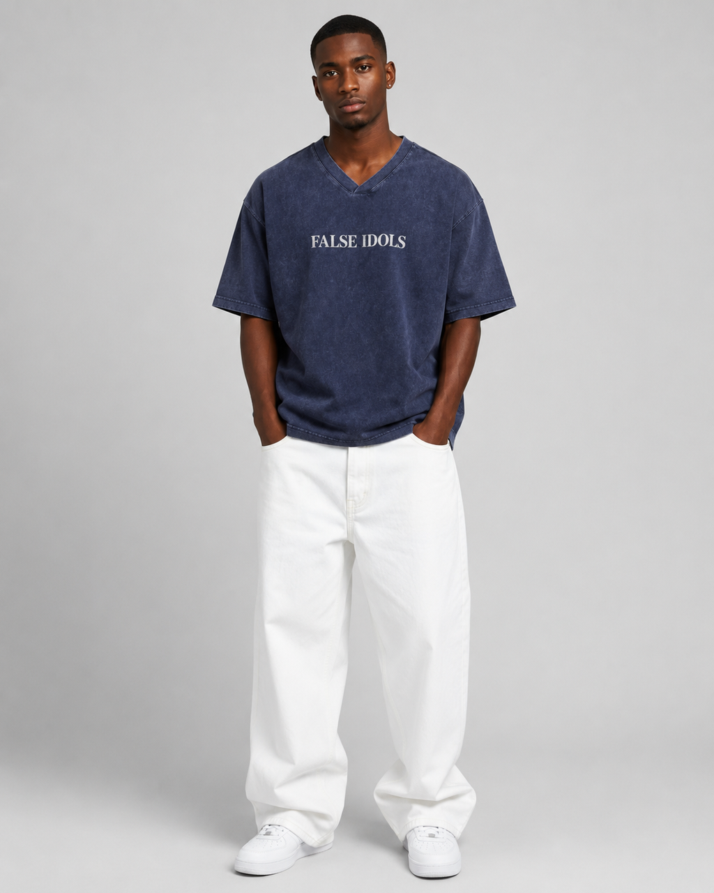 Snow Washed V-Neck Cotton T-Shirt