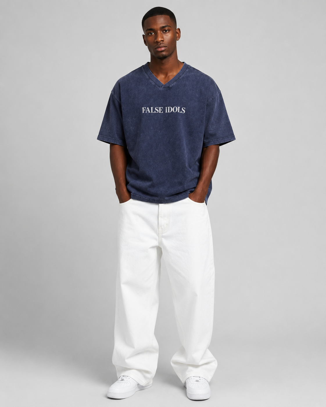 Snow Washed V-Neck Cotton T-Shirt