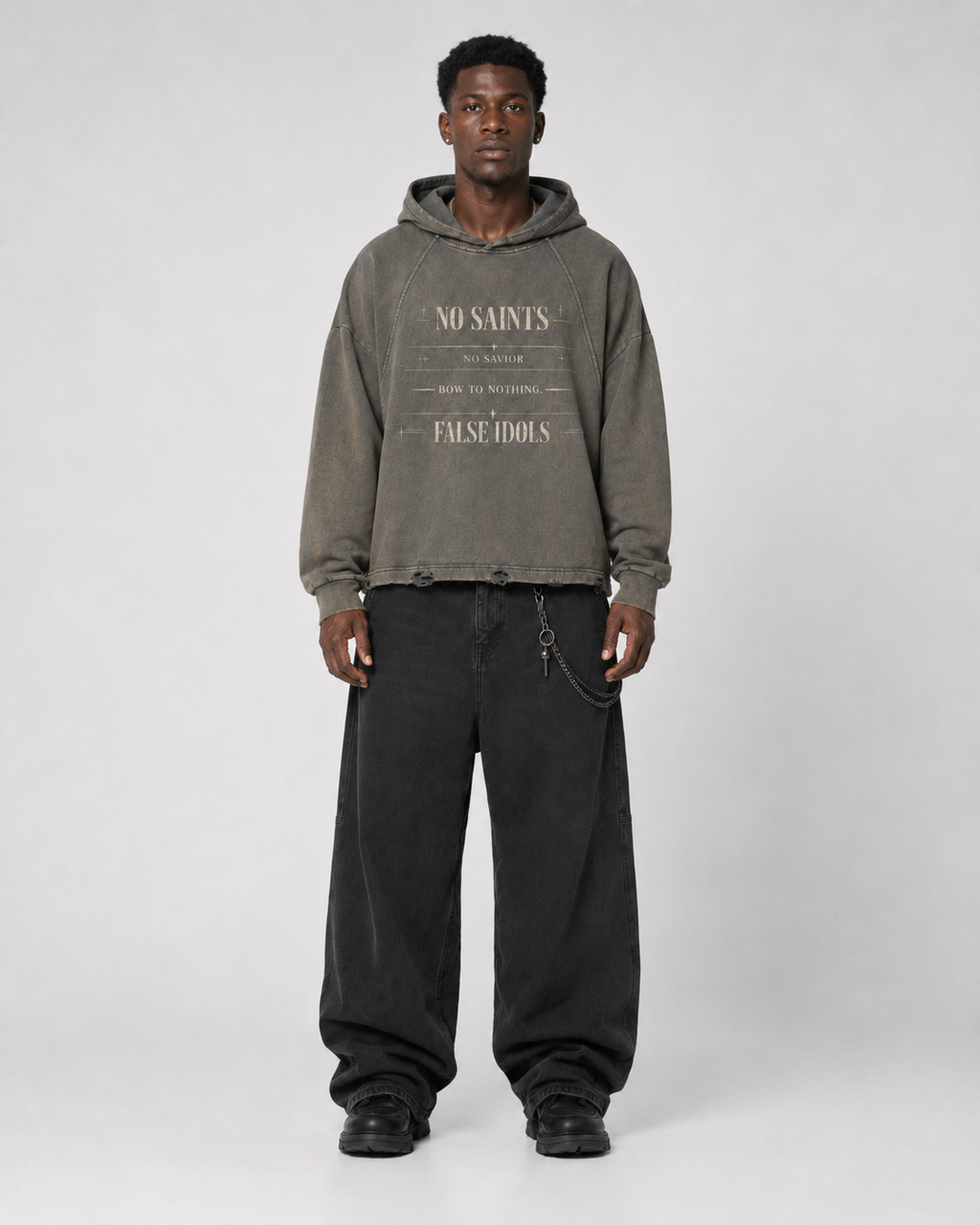 Vintage Washed Frayed-Hem Hoodie