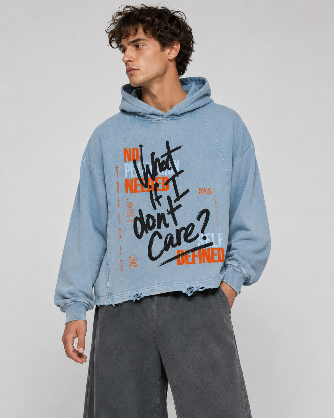 Vintage Washed Frayed-Hem Hoodie