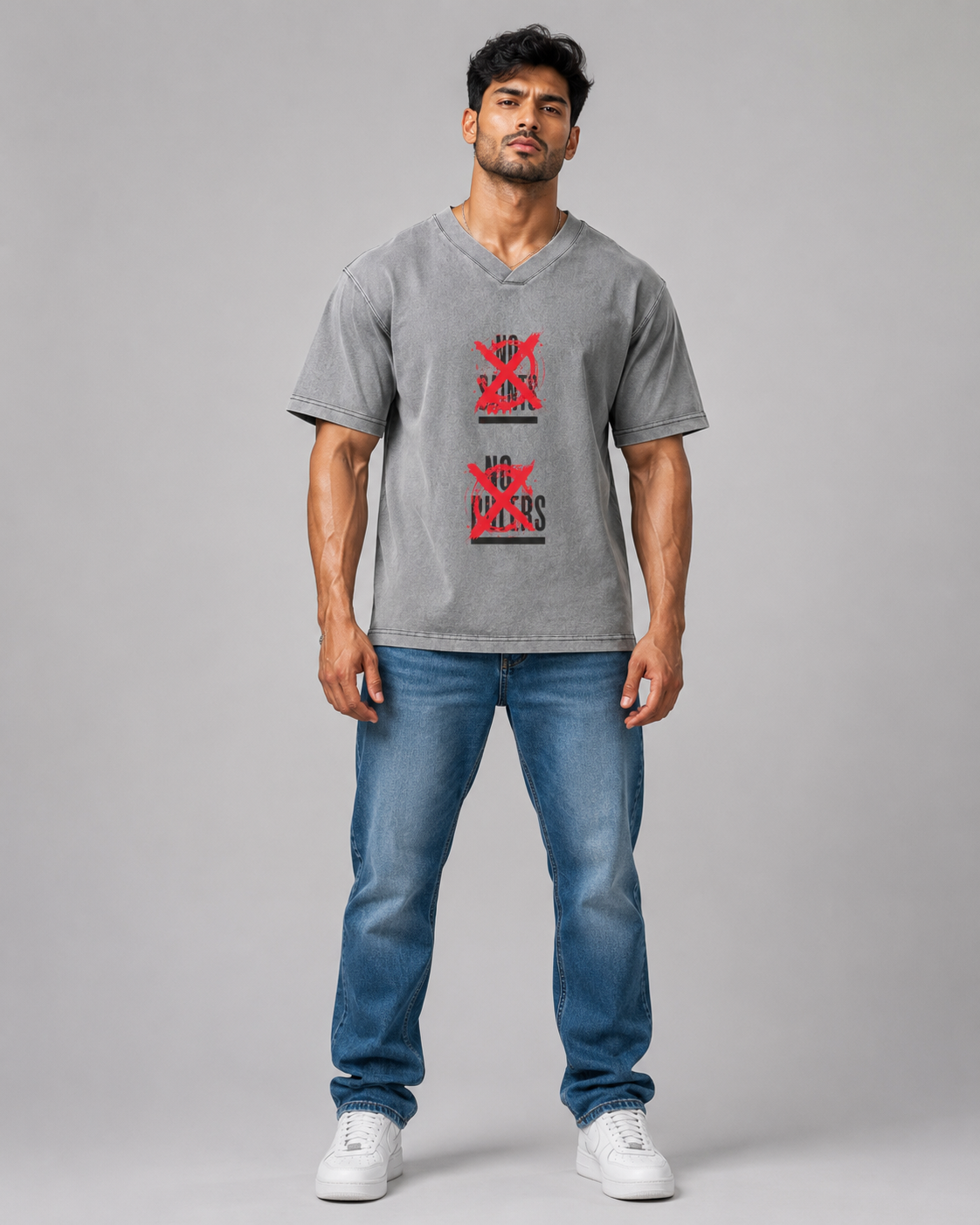 Snow Washed V-Neck Cotton T-Shirt