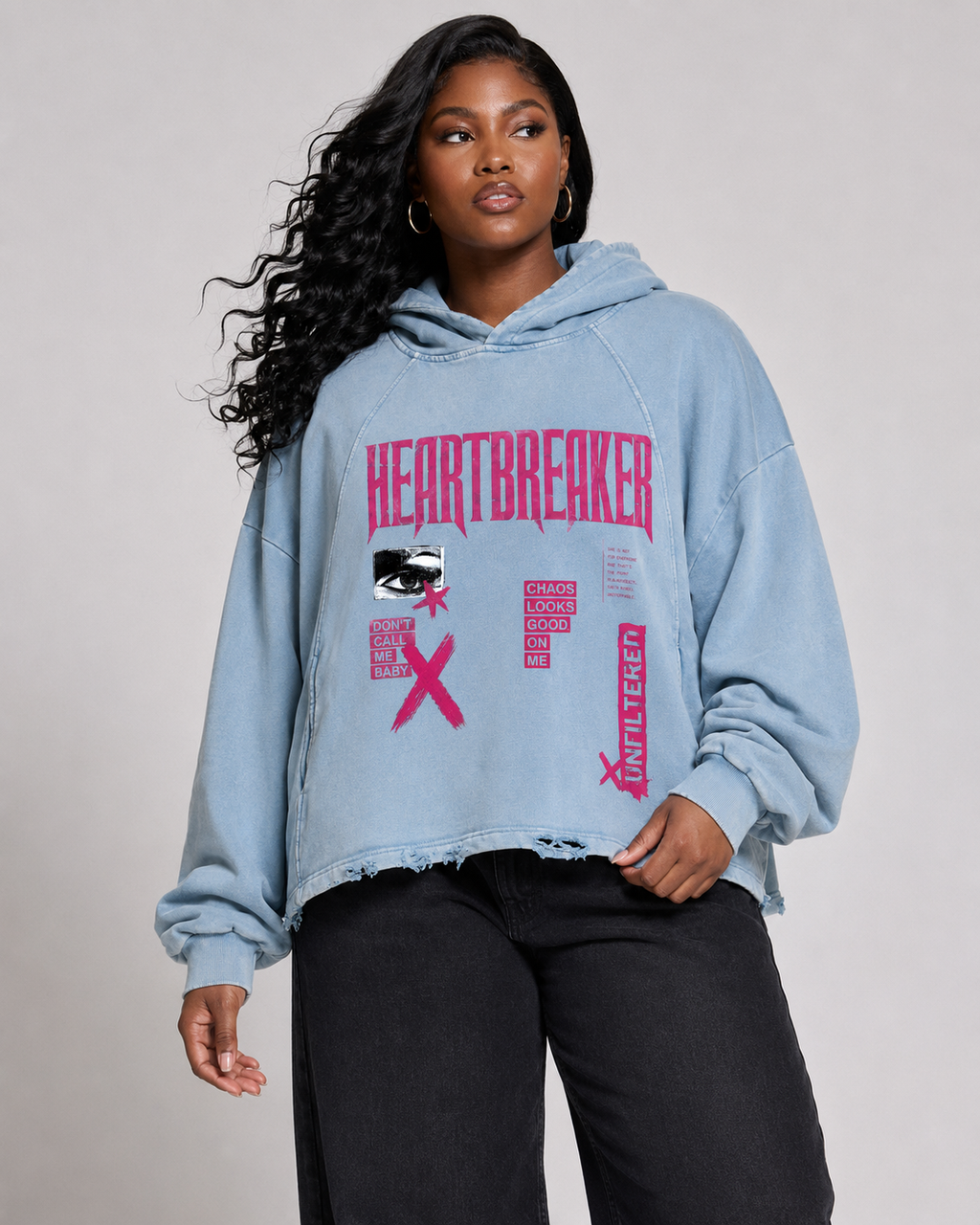 Vintage Washed Frayed-Hem Hoodie