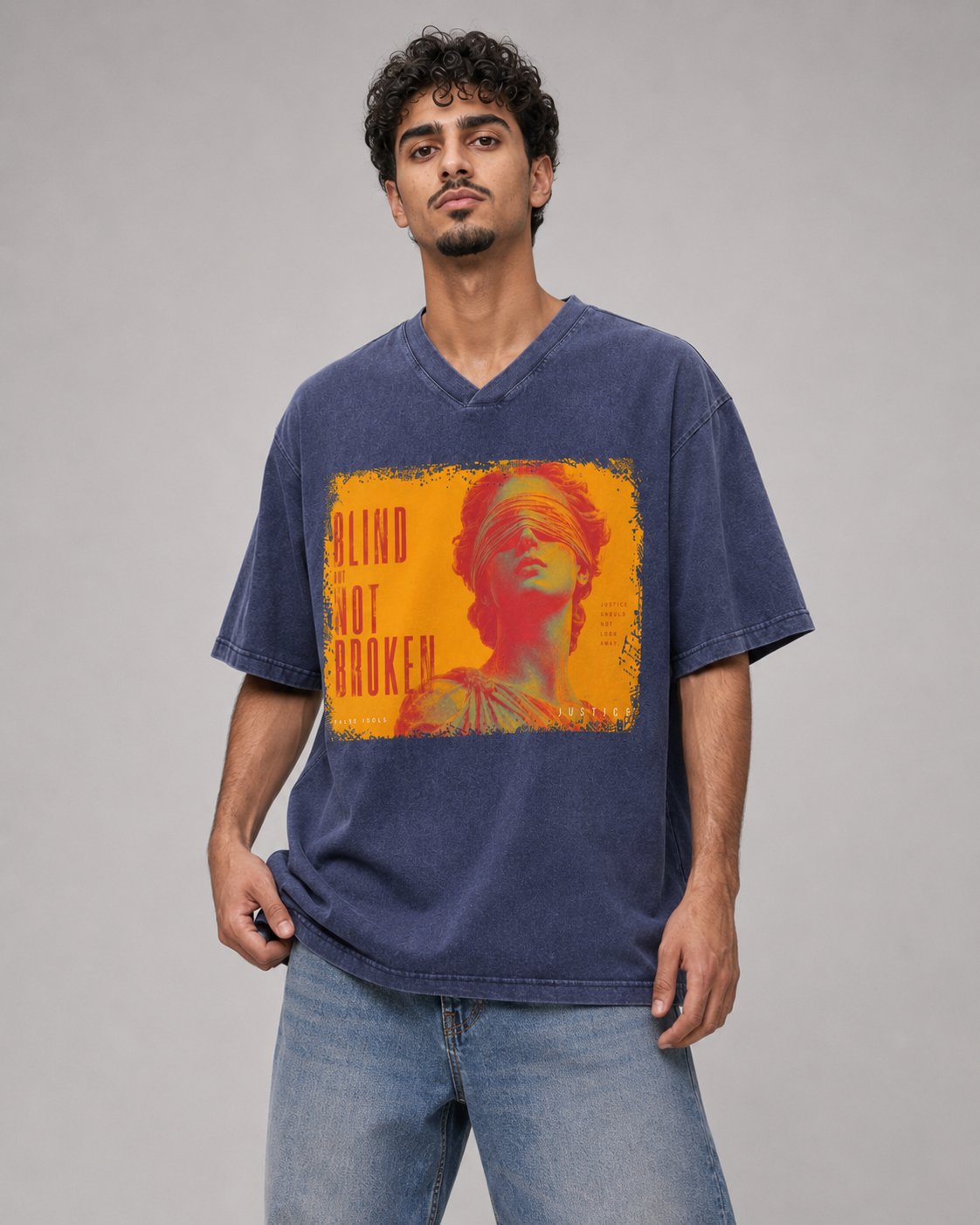 Snow Washed V-Neck Cotton T-Shirt