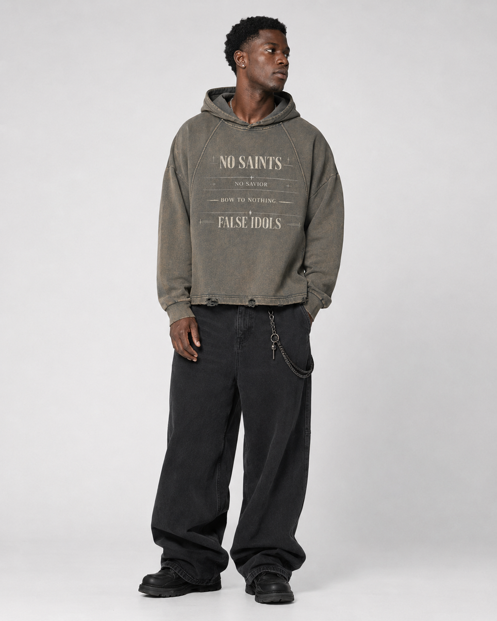 Vintage Washed Frayed-Hem Hoodie