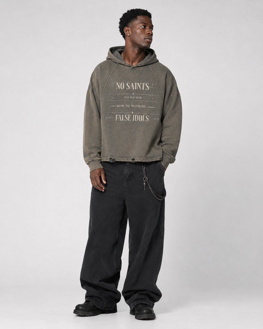 Vintage Washed Frayed-Hem Hoodie
