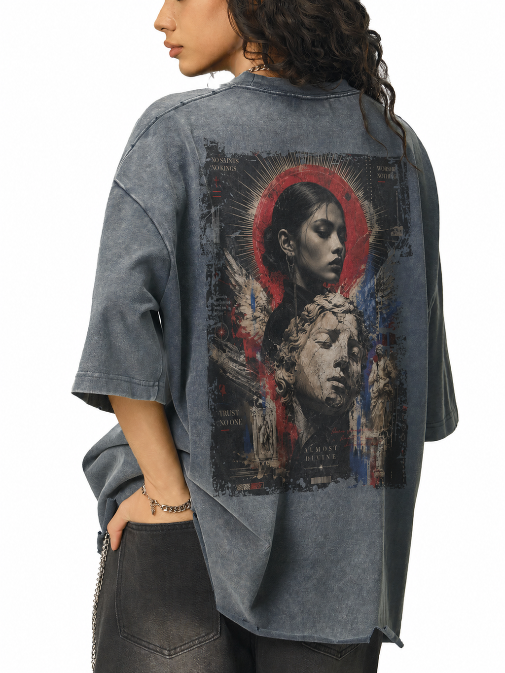 Snow Wash Unisex Raw-Hem Boxy T-shirt