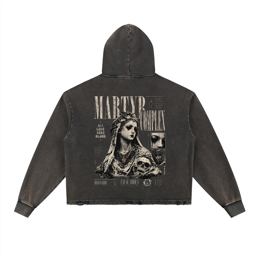 Vintage Washed Frayed-Hem Hoodie