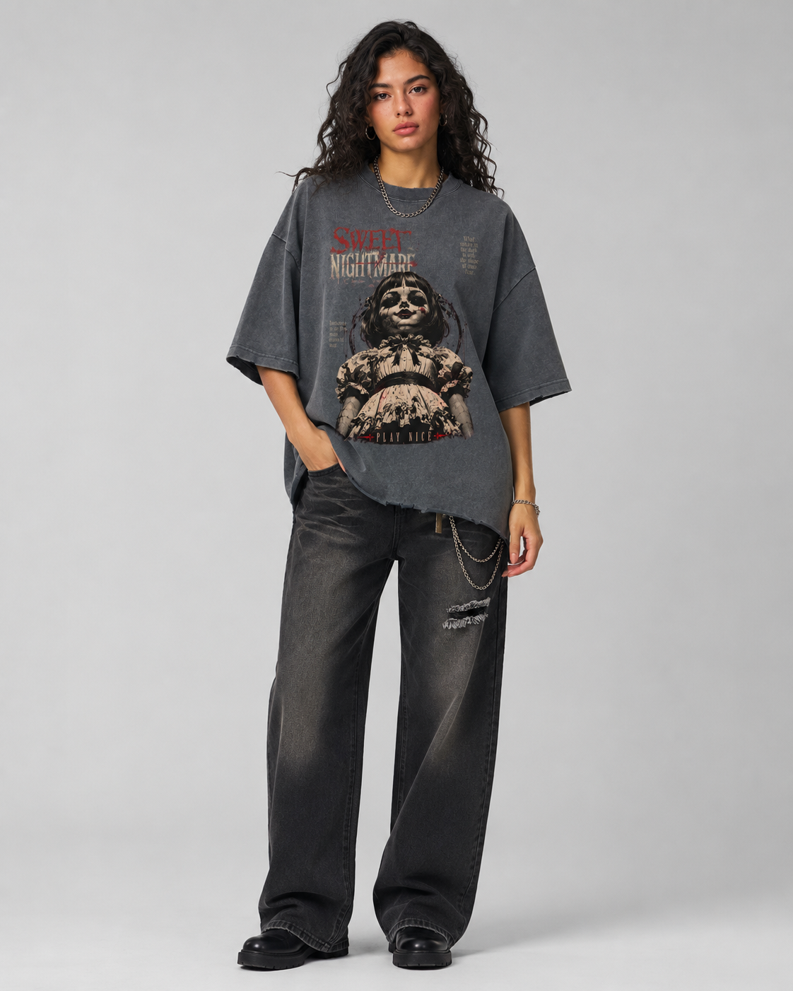 Snow Wash Raw-Hem Boxy T-shirt