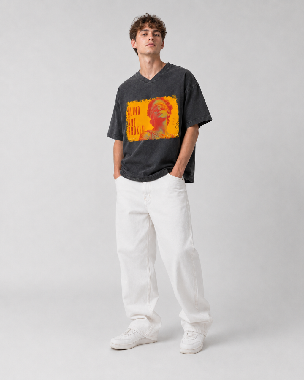 Snow Washed V-Neck Cotton T-Shirt