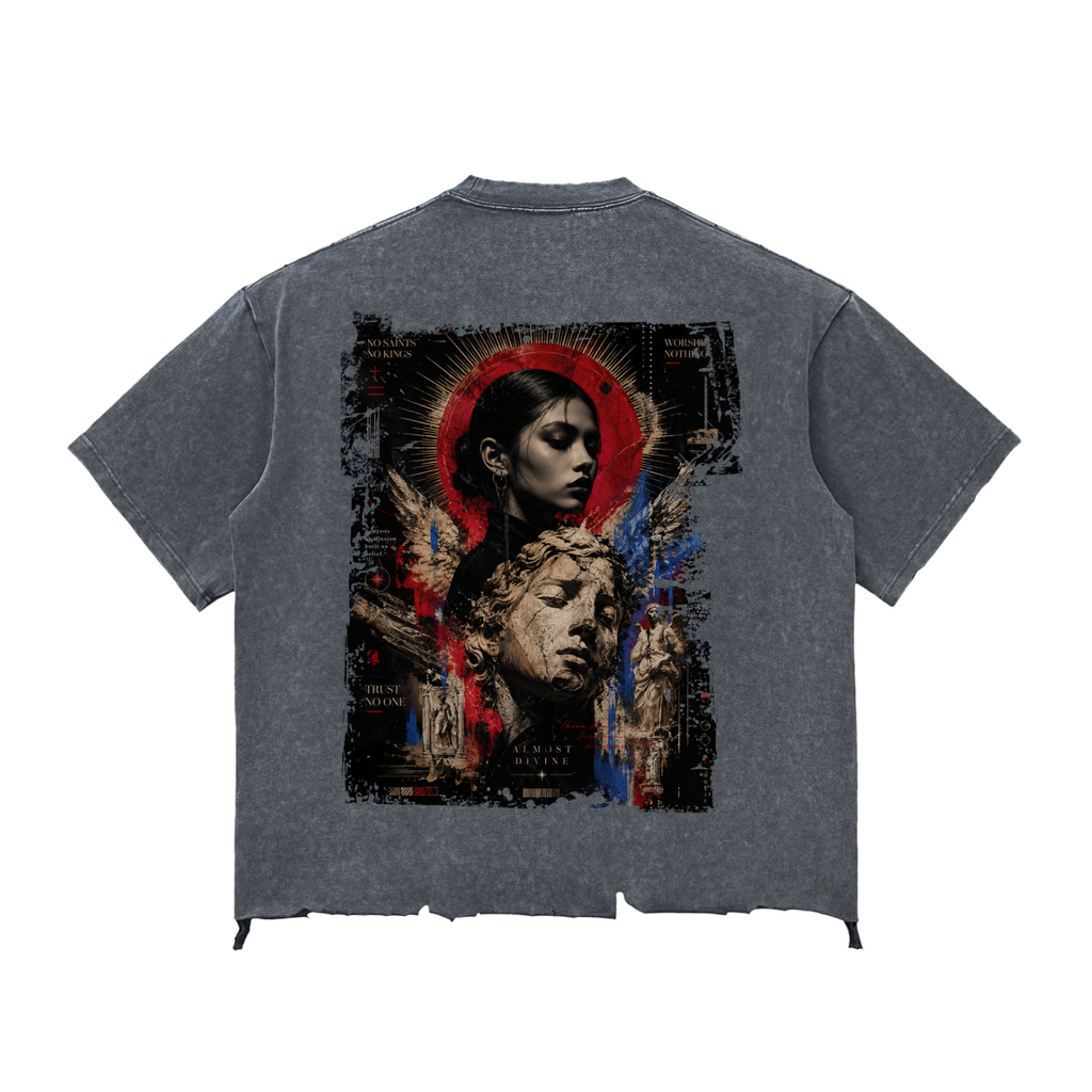 Snow Wash Unisex Raw-Hem Boxy T-shirt