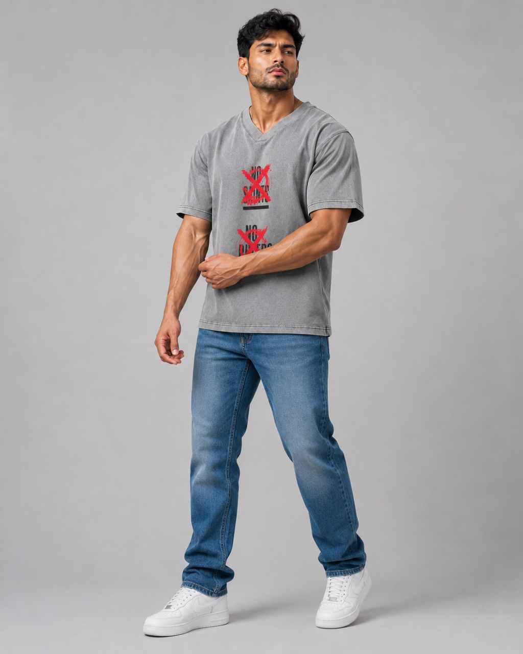 Snow Washed V-Neck Cotton T-Shirt