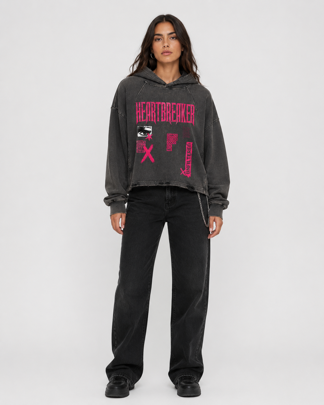 Vintage Washed Frayed-Hem Hoodie