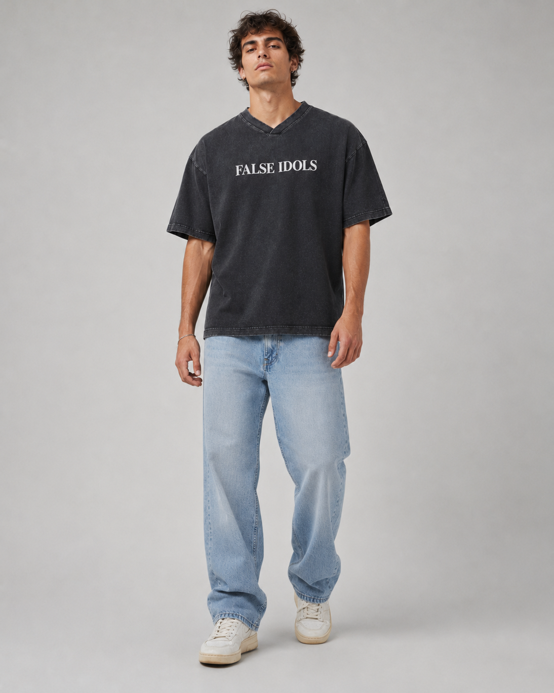 Snow Washed V-Neck Cotton T-Shirt