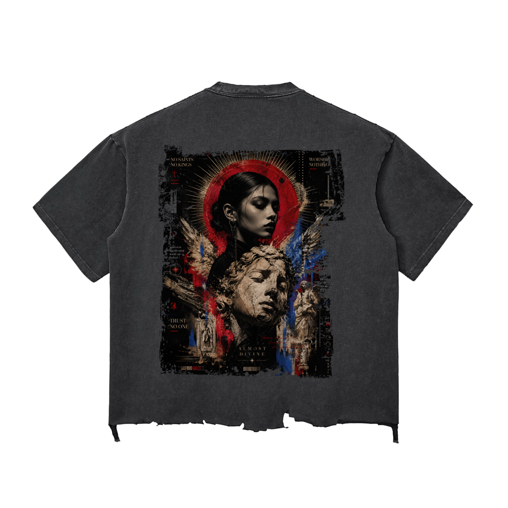 Snow Wash Unisex Raw-Hem Boxy T-shirt