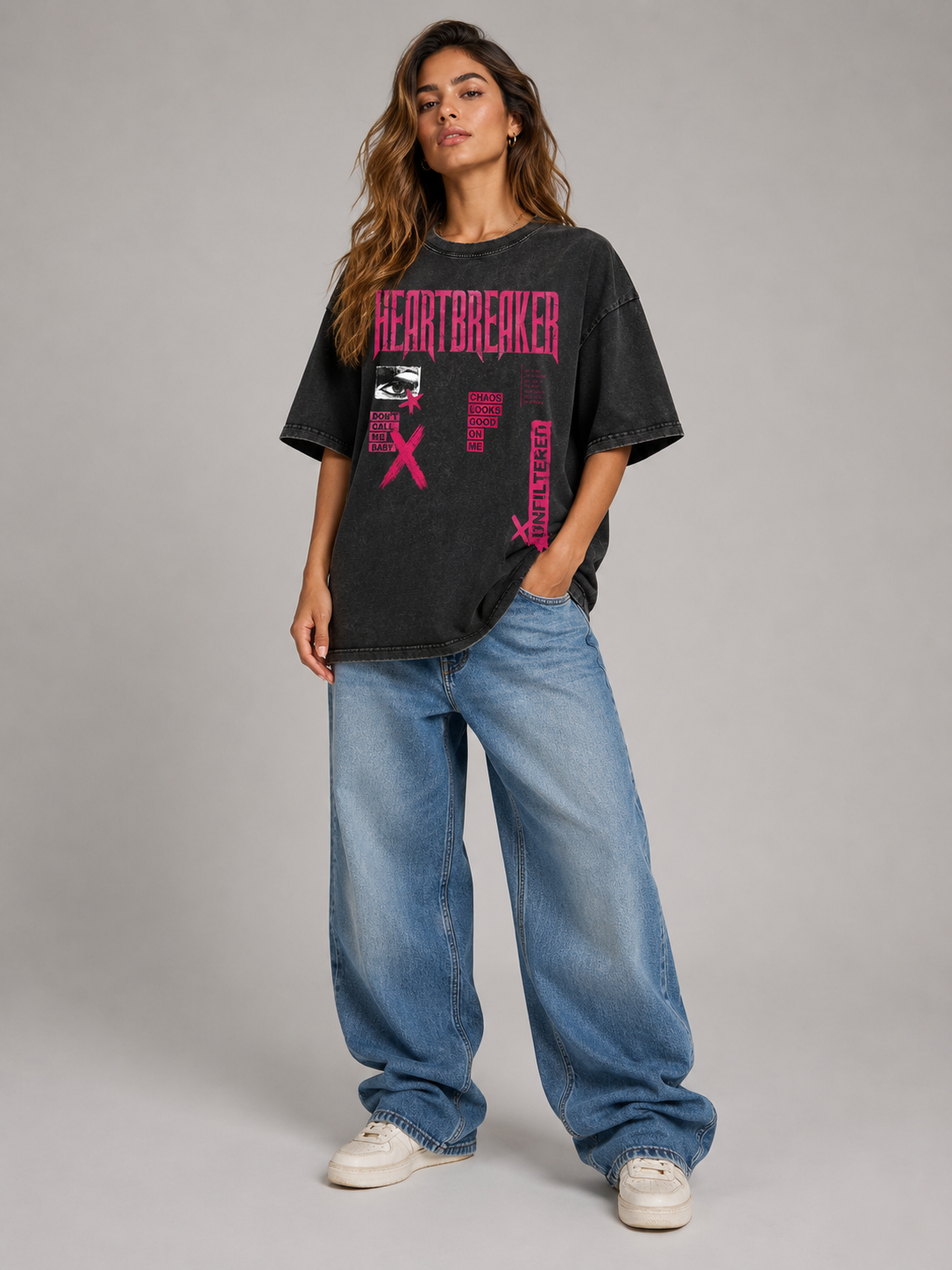 Snow Washed Oversized Cotton T-Shirt
