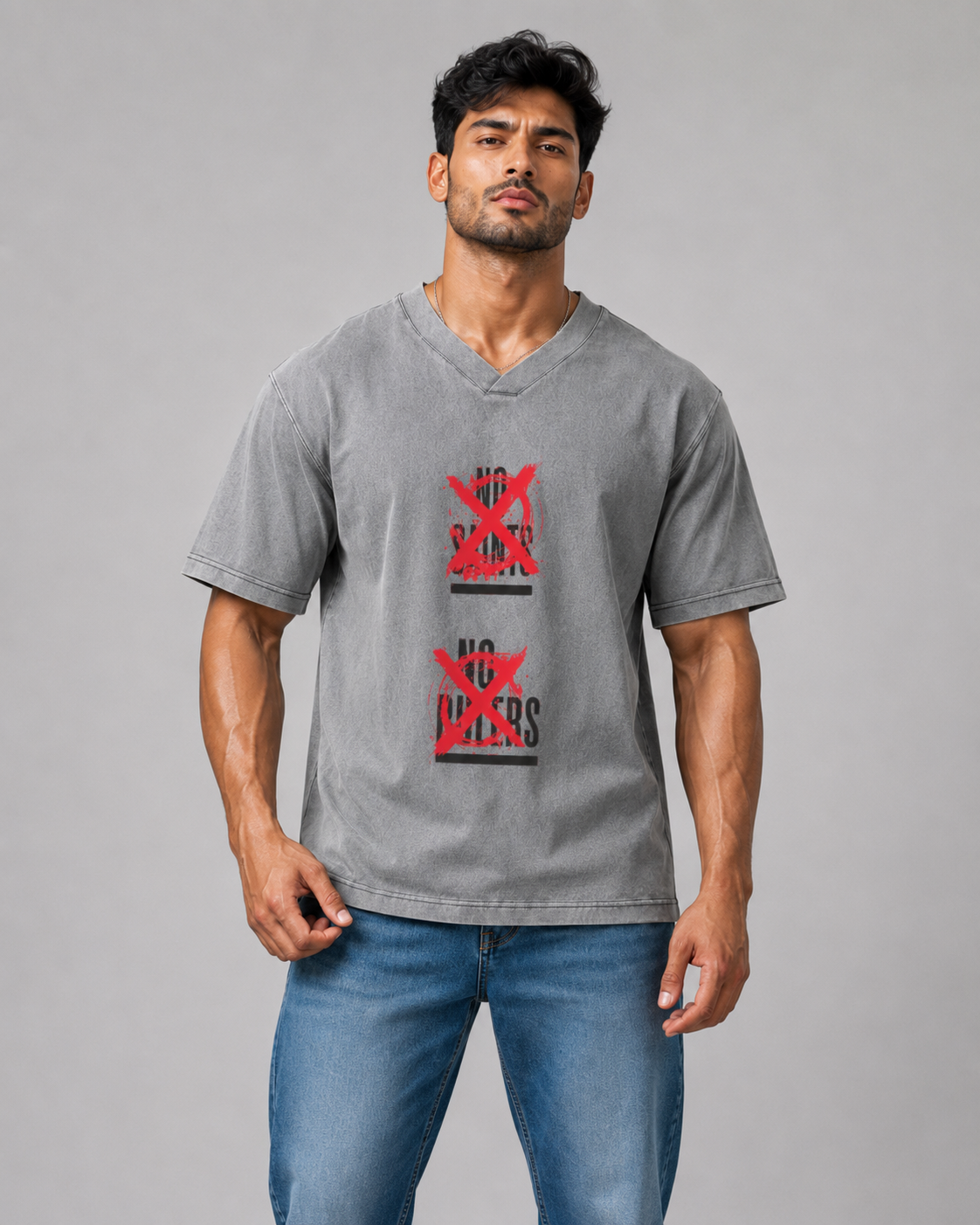 Snow Washed V-Neck Cotton T-Shirt