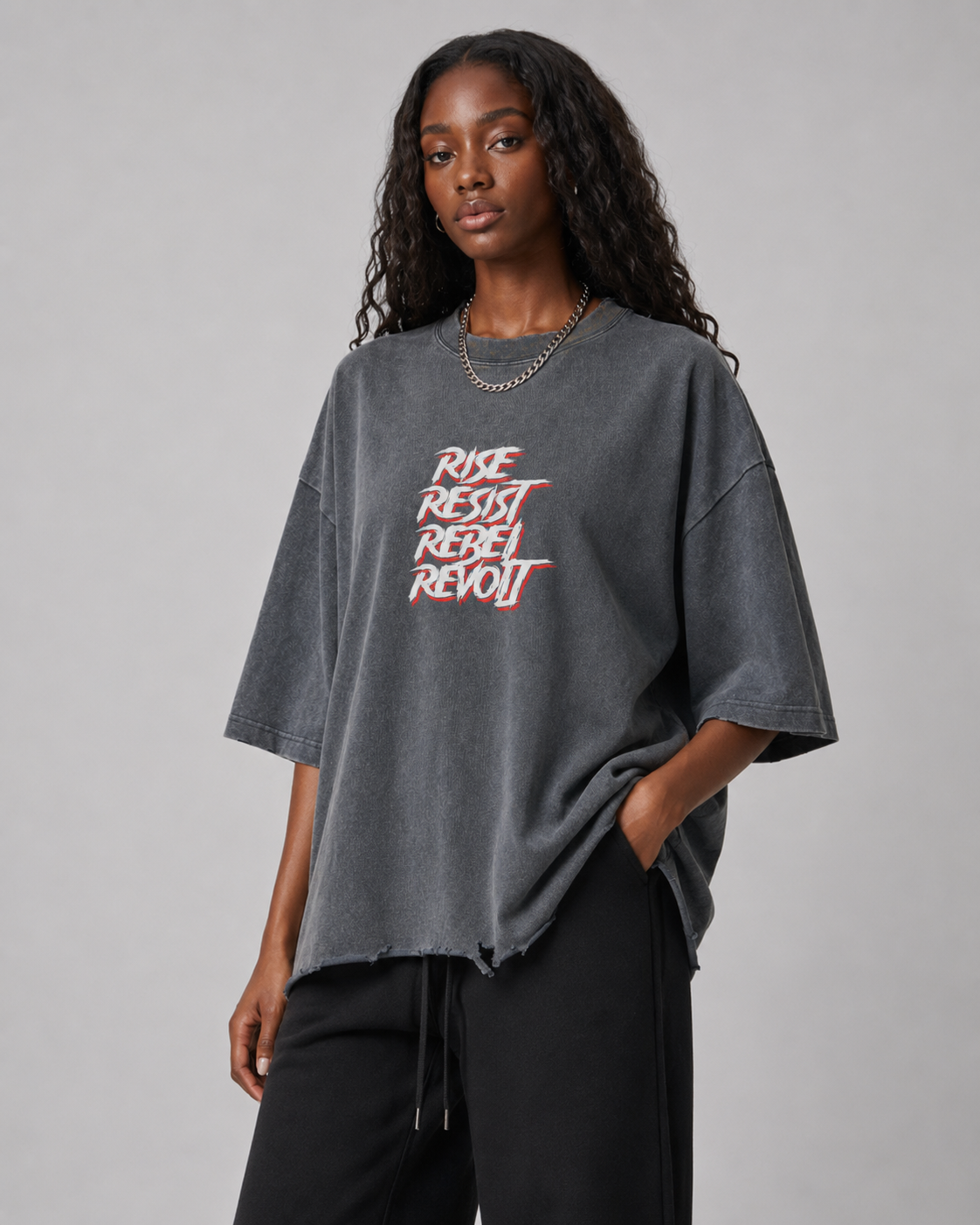 Snow Wash Raw-Hem Boxy T-shirt