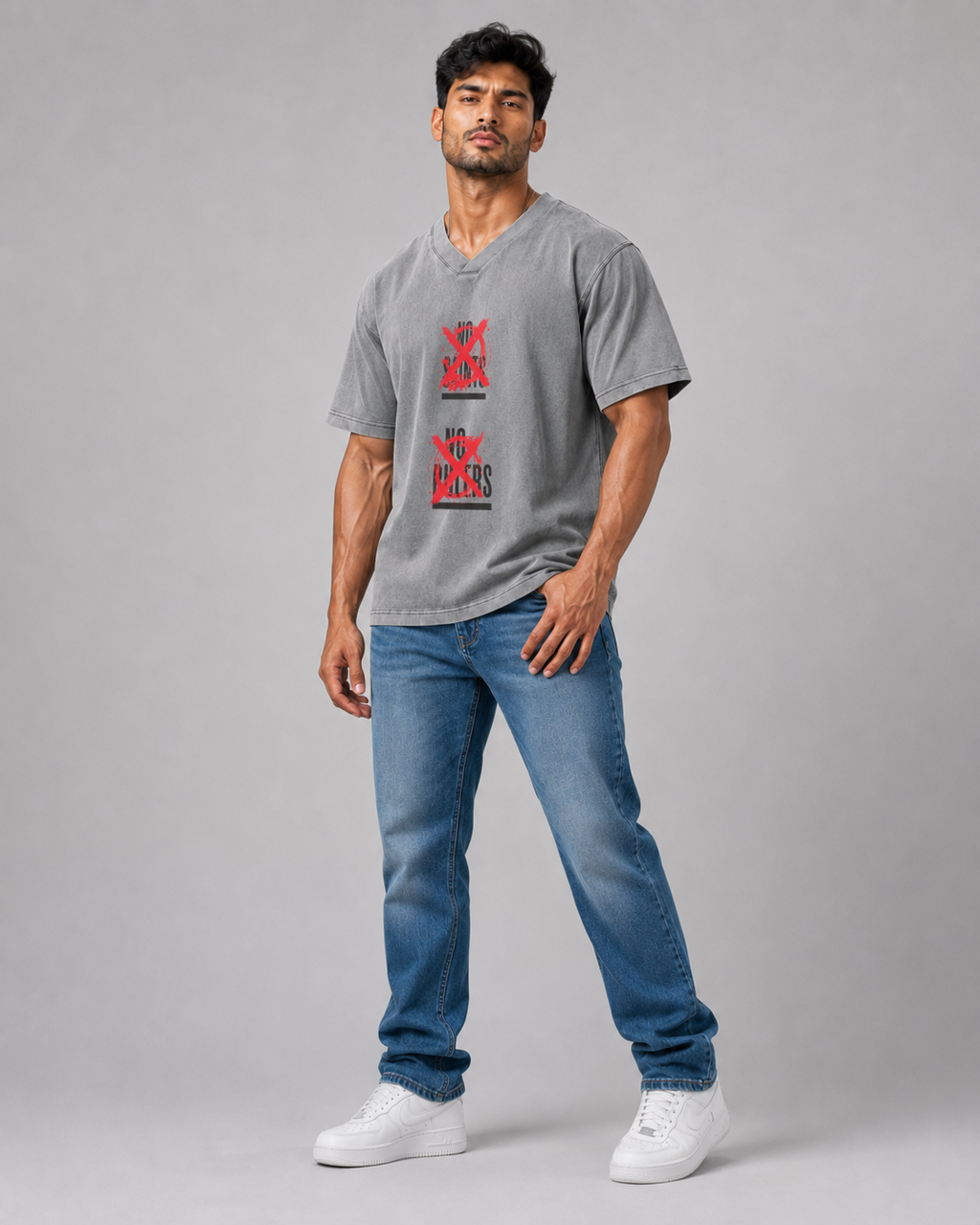 Snow Washed V-Neck Cotton T-Shirt
