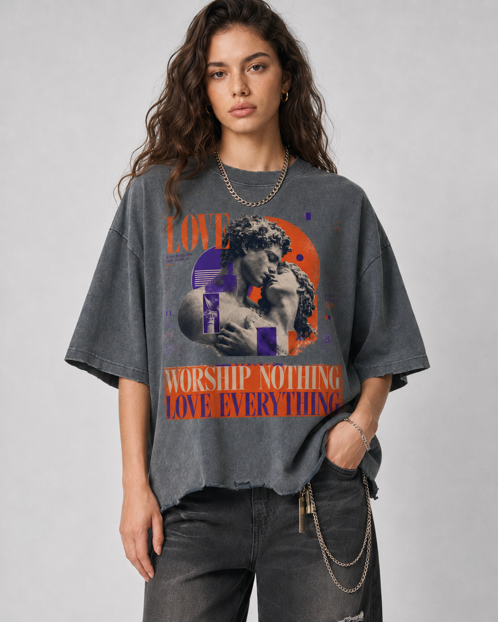 Snow Wash Raw-Hem Boxy T-shirt