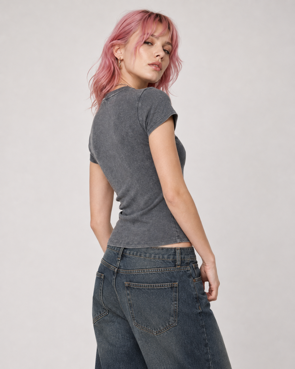 Vintage Washed Bodycon Cotton T-Shirt