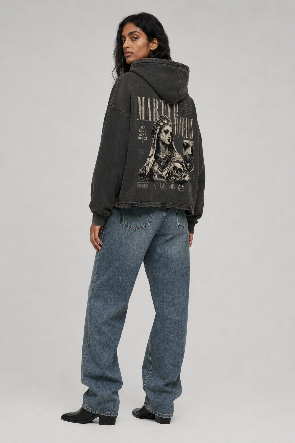 Vintage Washed Frayed-Hem Hoodie