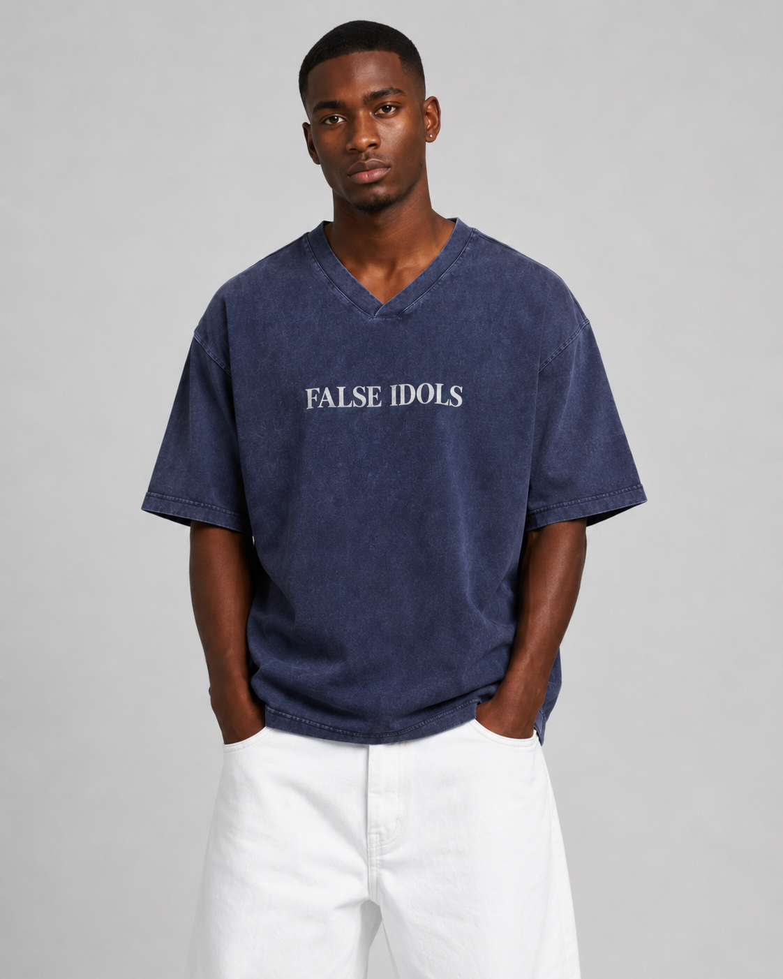 Snow Washed V-Neck Cotton T-Shirt