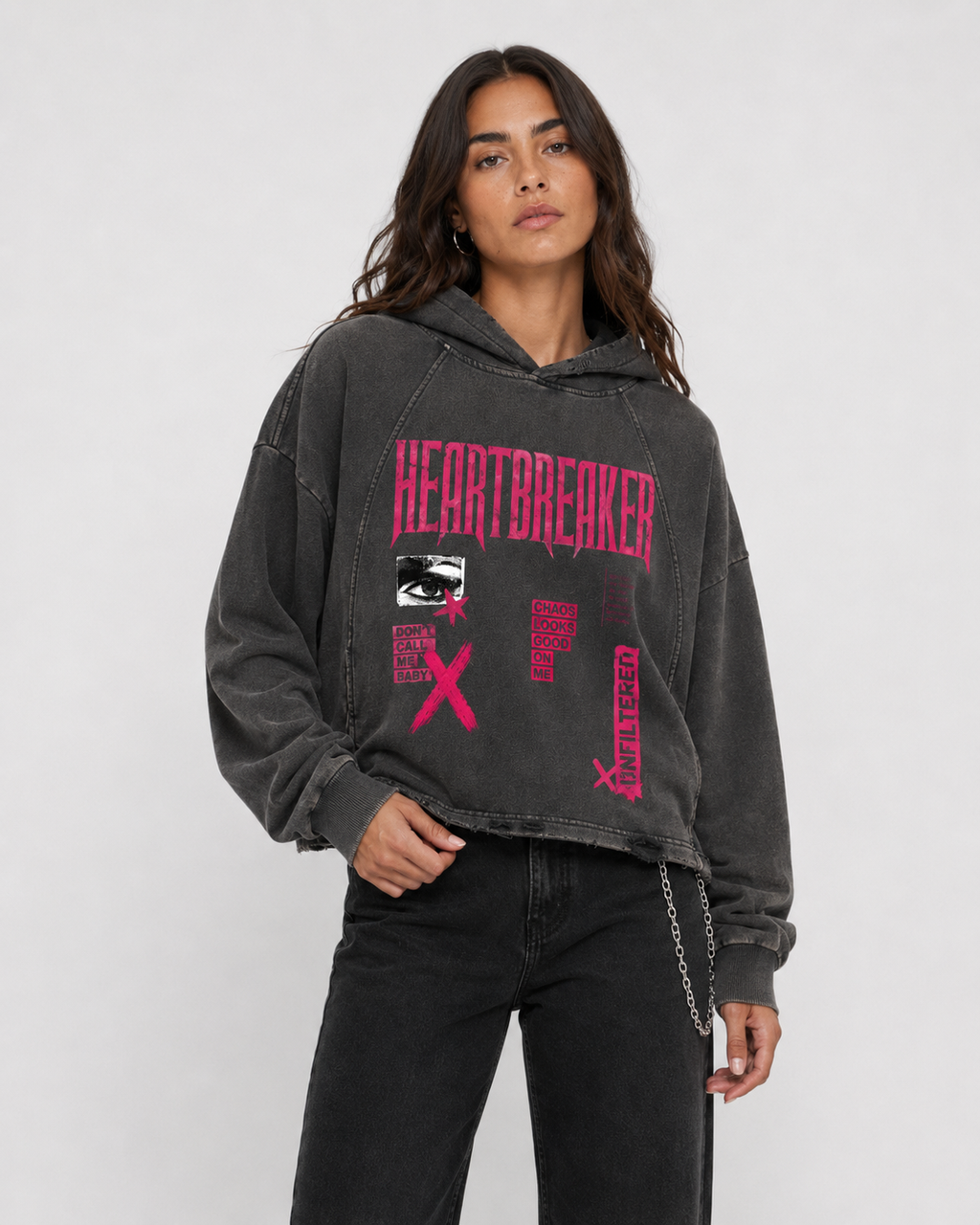 Vintage Washed Frayed-Hem Hoodie