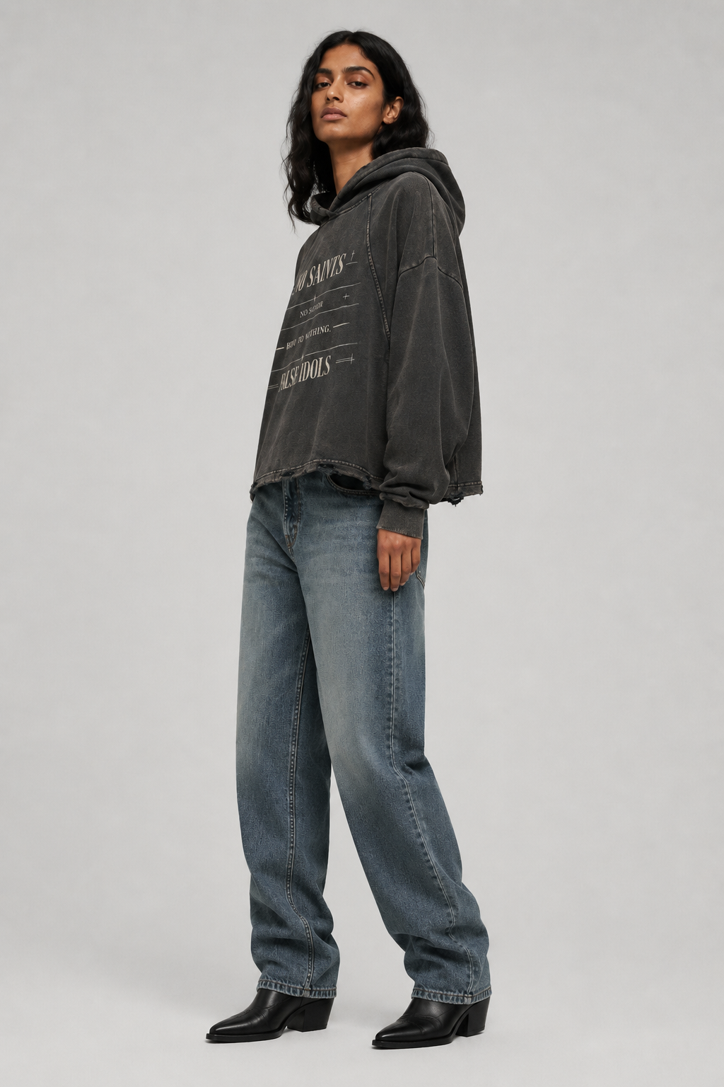 Vintage Washed Frayed-Hem Hoodie