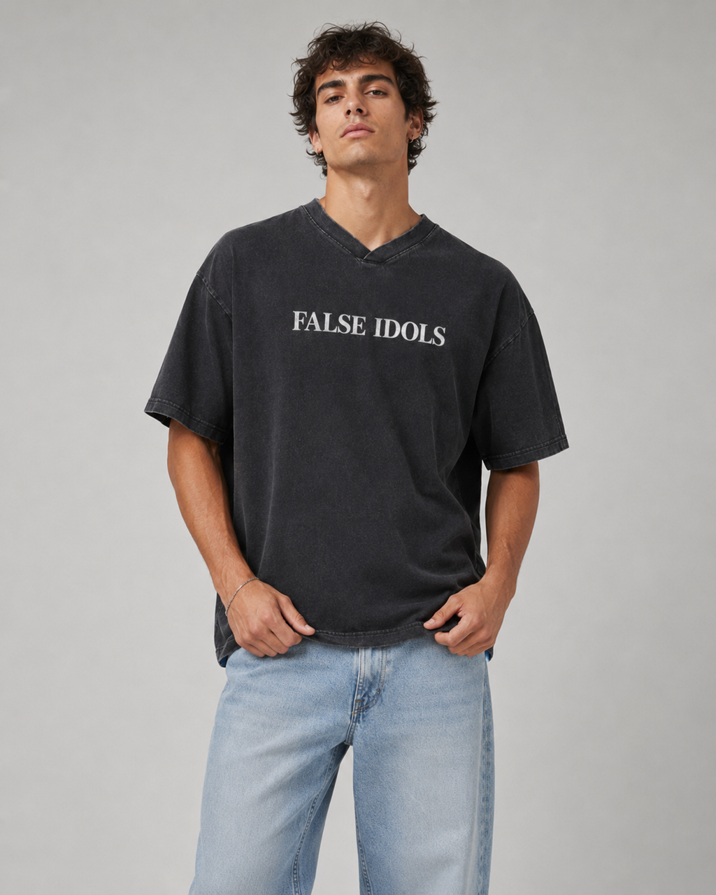 Snow Washed V-Neck Cotton T-Shirt