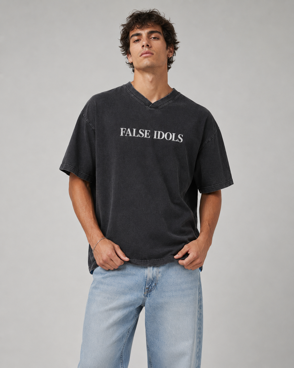 Snow Washed V-Neck Cotton T-Shirt
