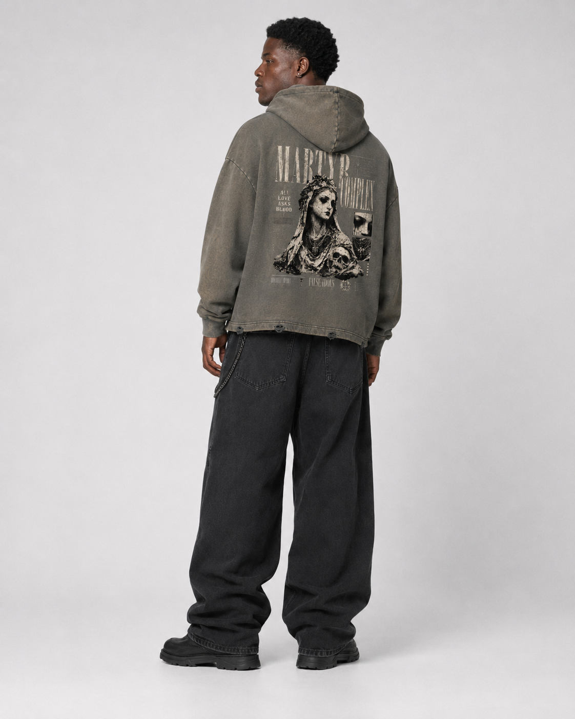 Vintage Washed Frayed-Hem Hoodie