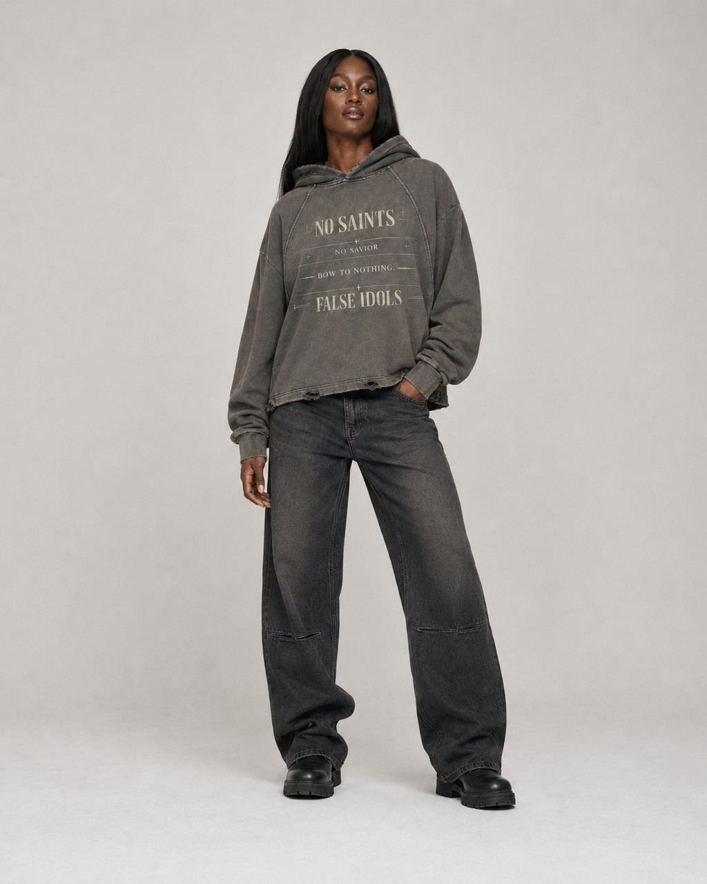 Vintage Washed Frayed-Hem Hoodie