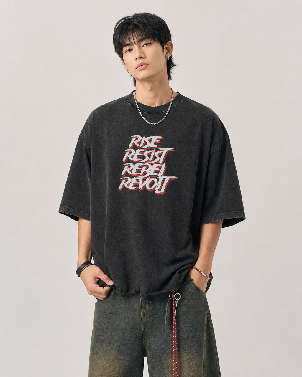Snow Wash Raw-Hem Boxy T-shirt