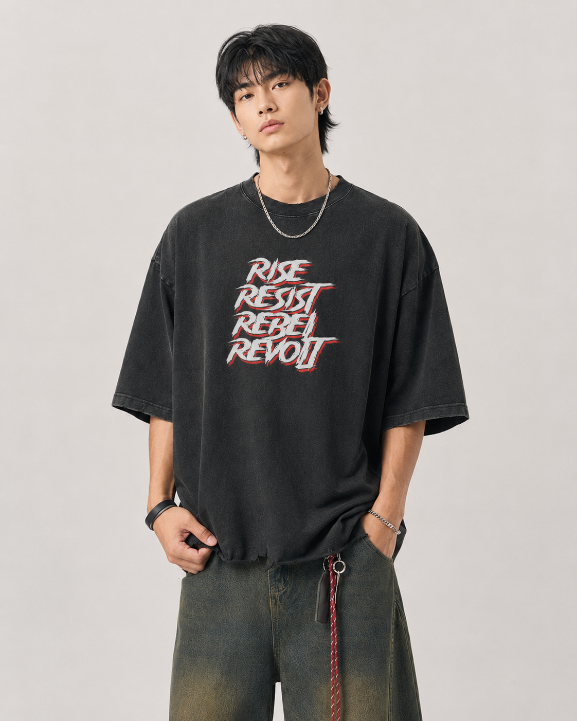 Snow Wash Raw-Hem Boxy T-shirt