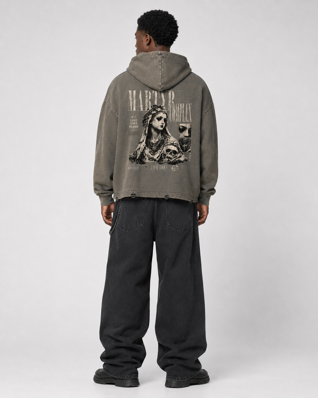 Vintage Washed Frayed-Hem Hoodie