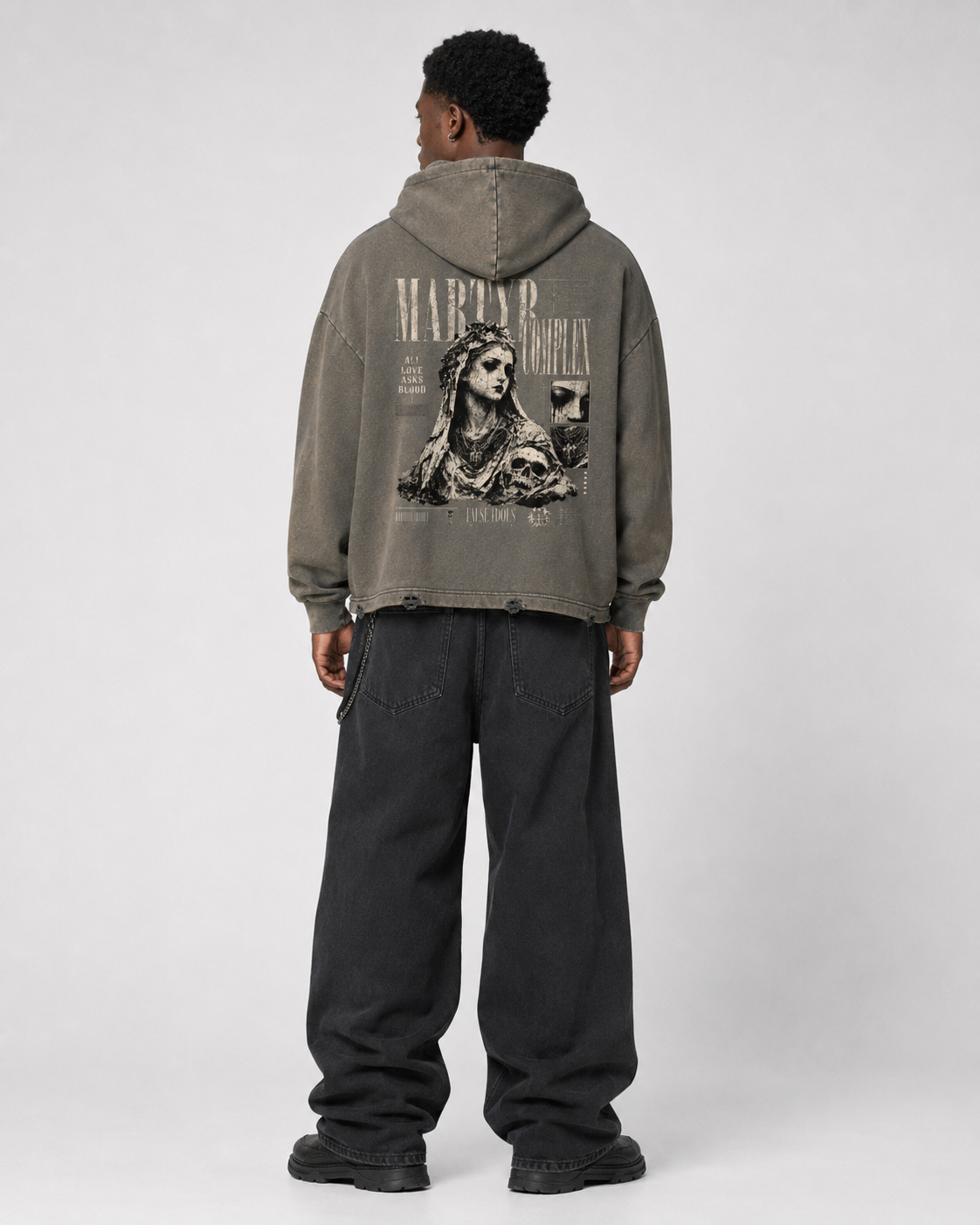 Vintage Washed Frayed-Hem Hoodie