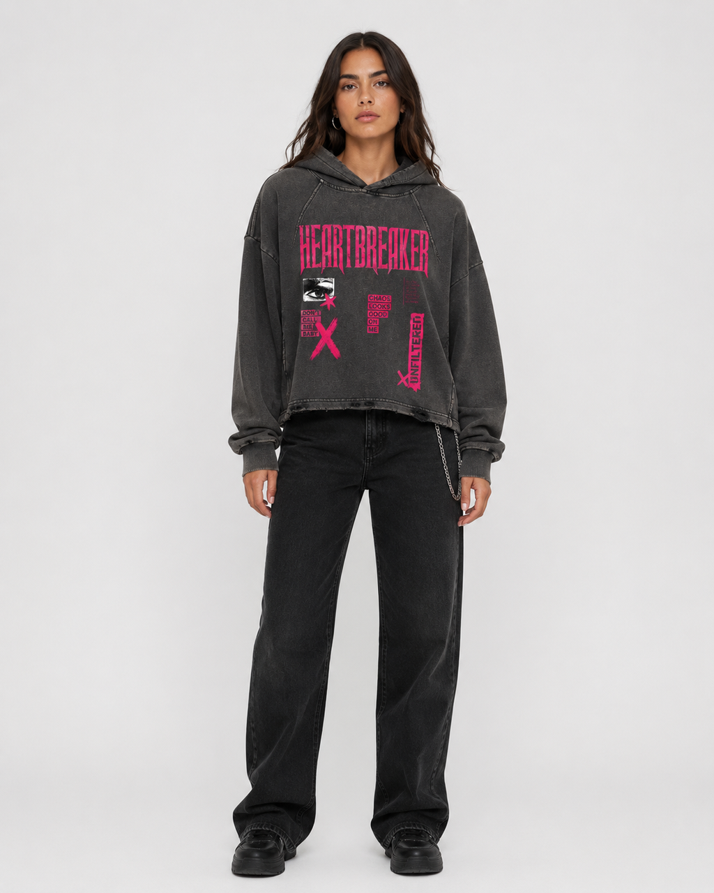 Vintage Washed Frayed-Hem Hoodie