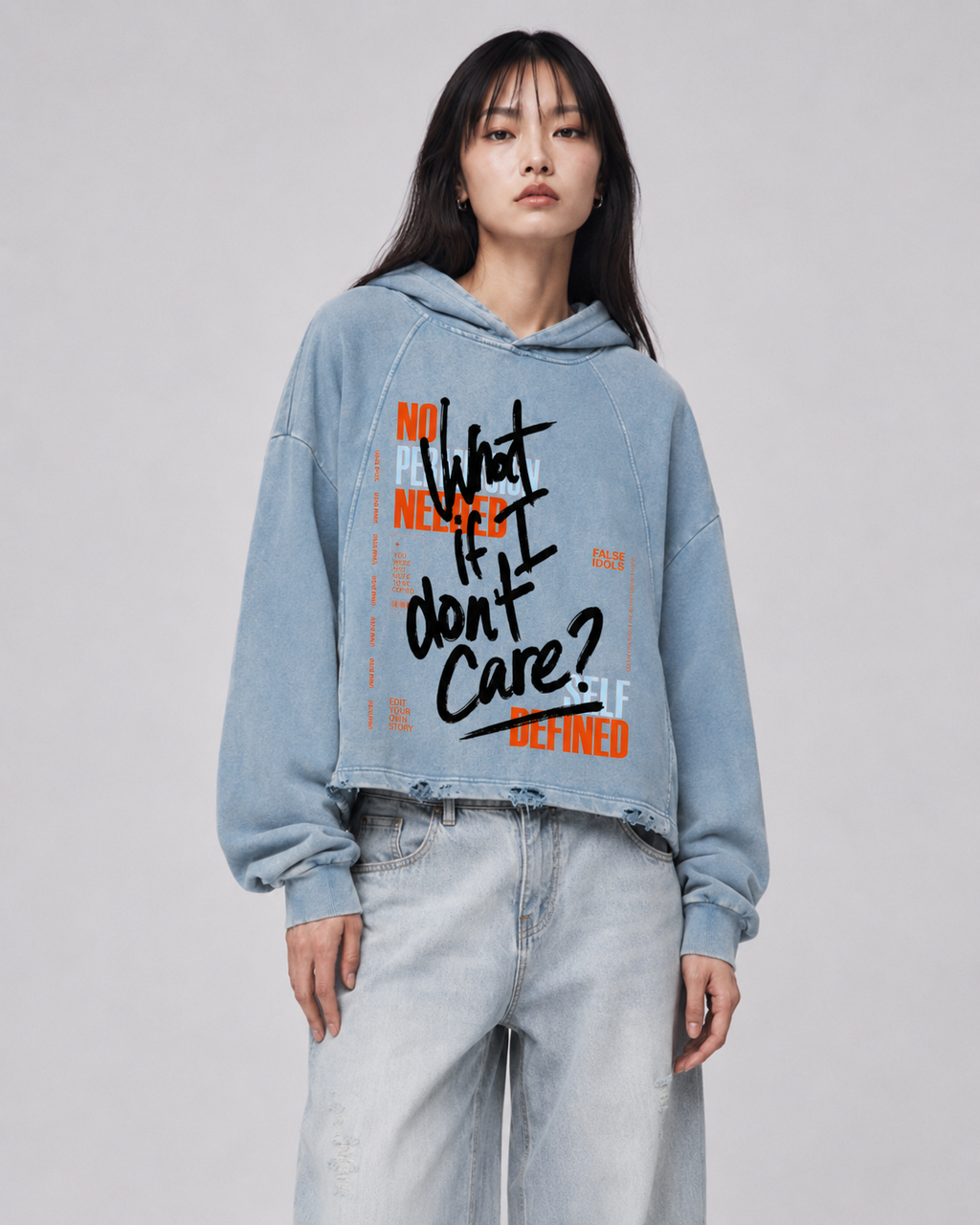 Vintage Washed Frayed-Hem Hoodie