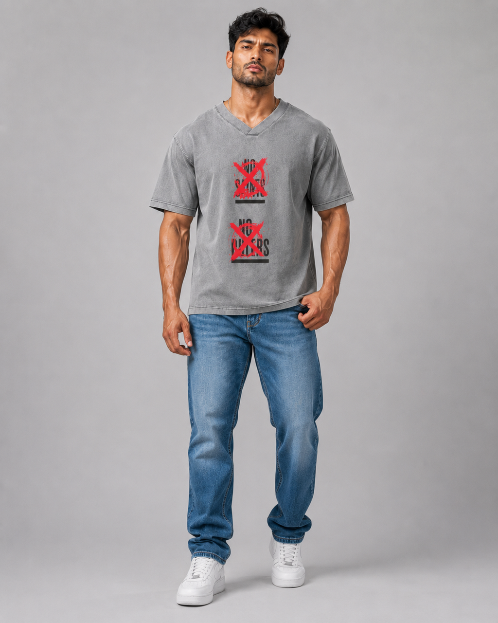Snow Washed V-Neck Cotton T-Shirt