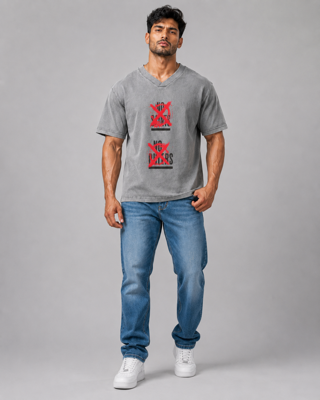 Snow Washed V-Neck Cotton T-Shirt