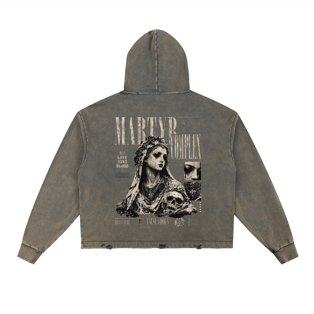 Vintage Washed Frayed-Hem Hoodie