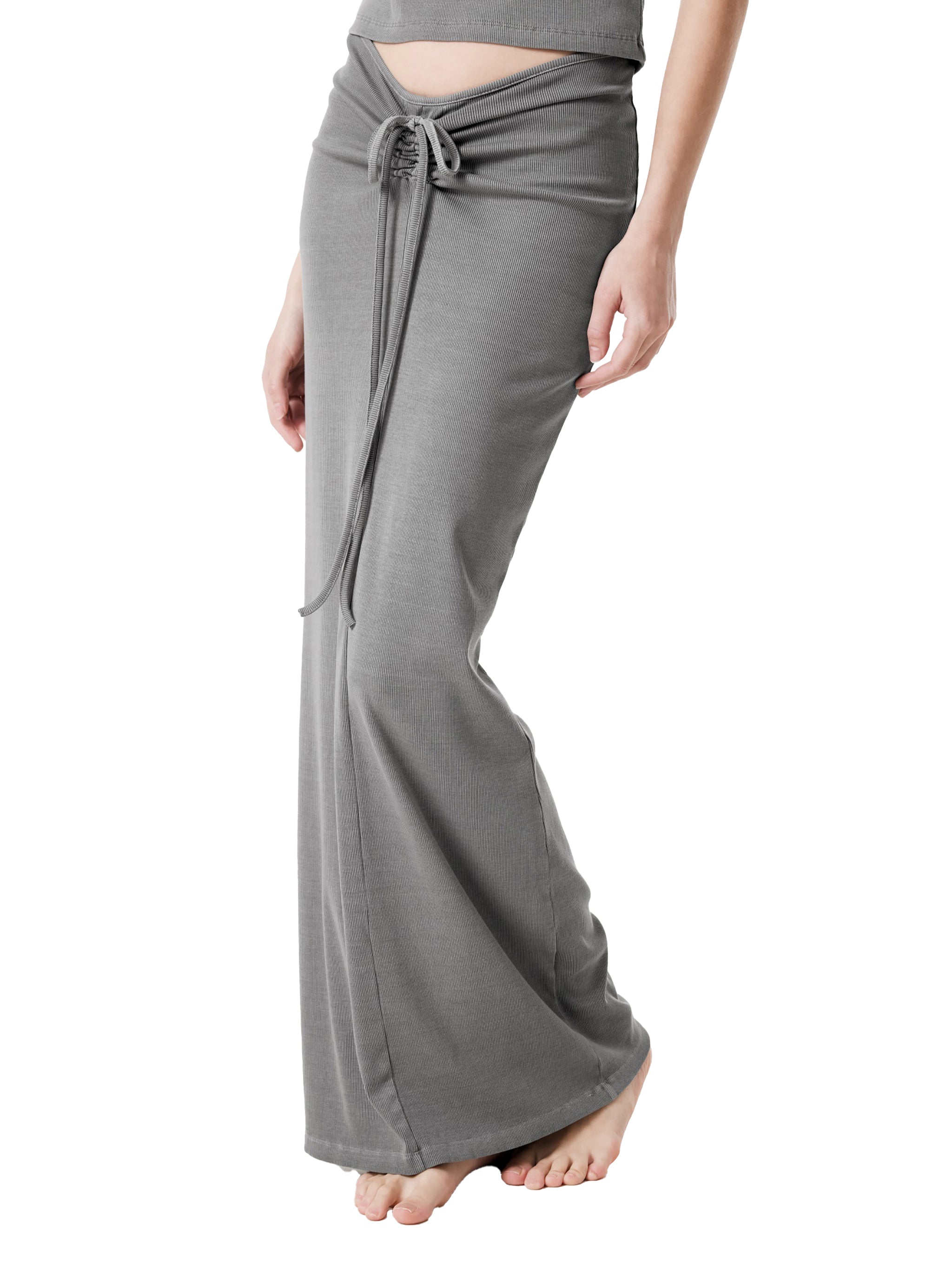 Dyed Washed Drawstring Maxi Skirt