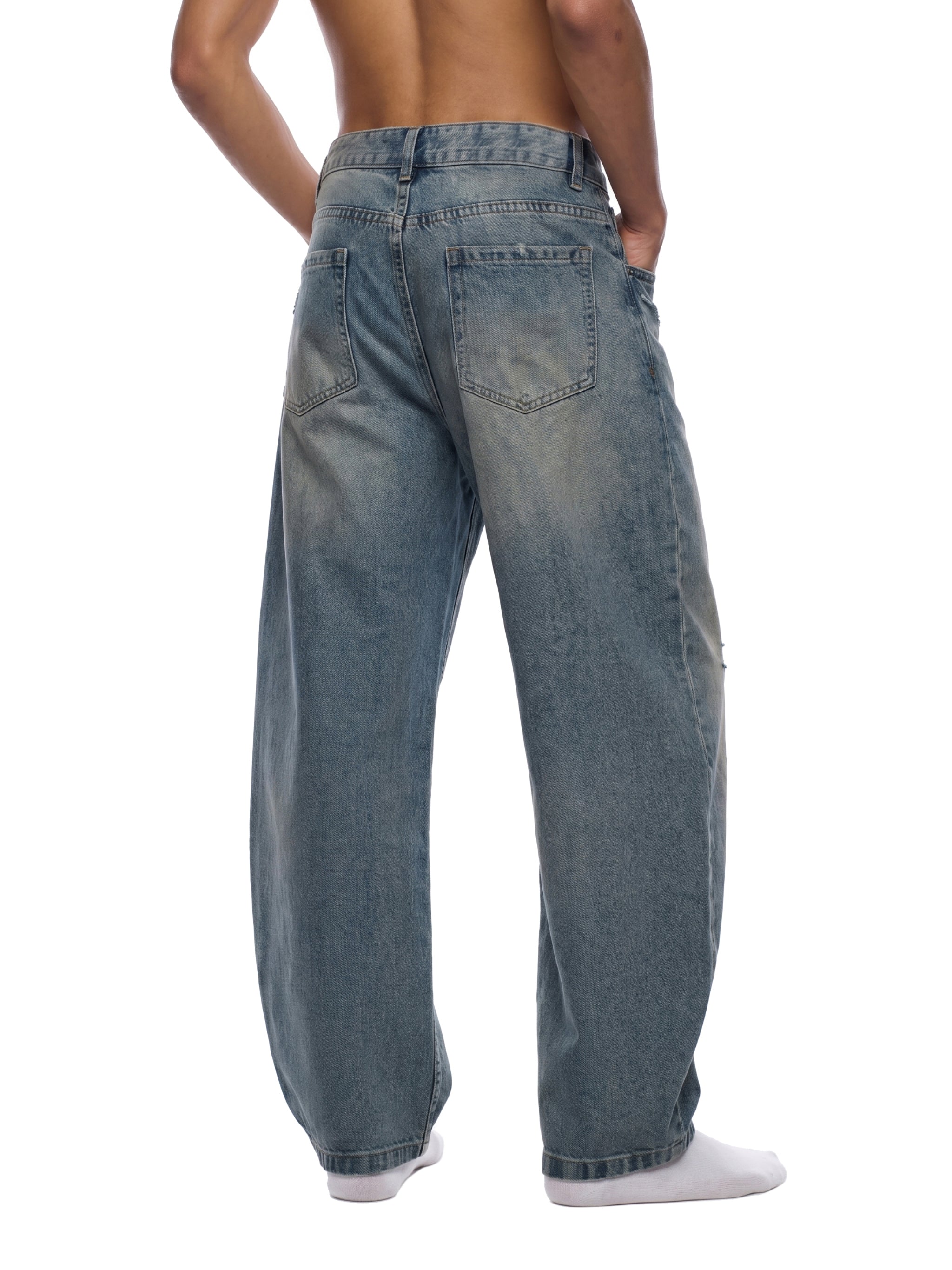 Men's Distressed Barrel Leg Jeans