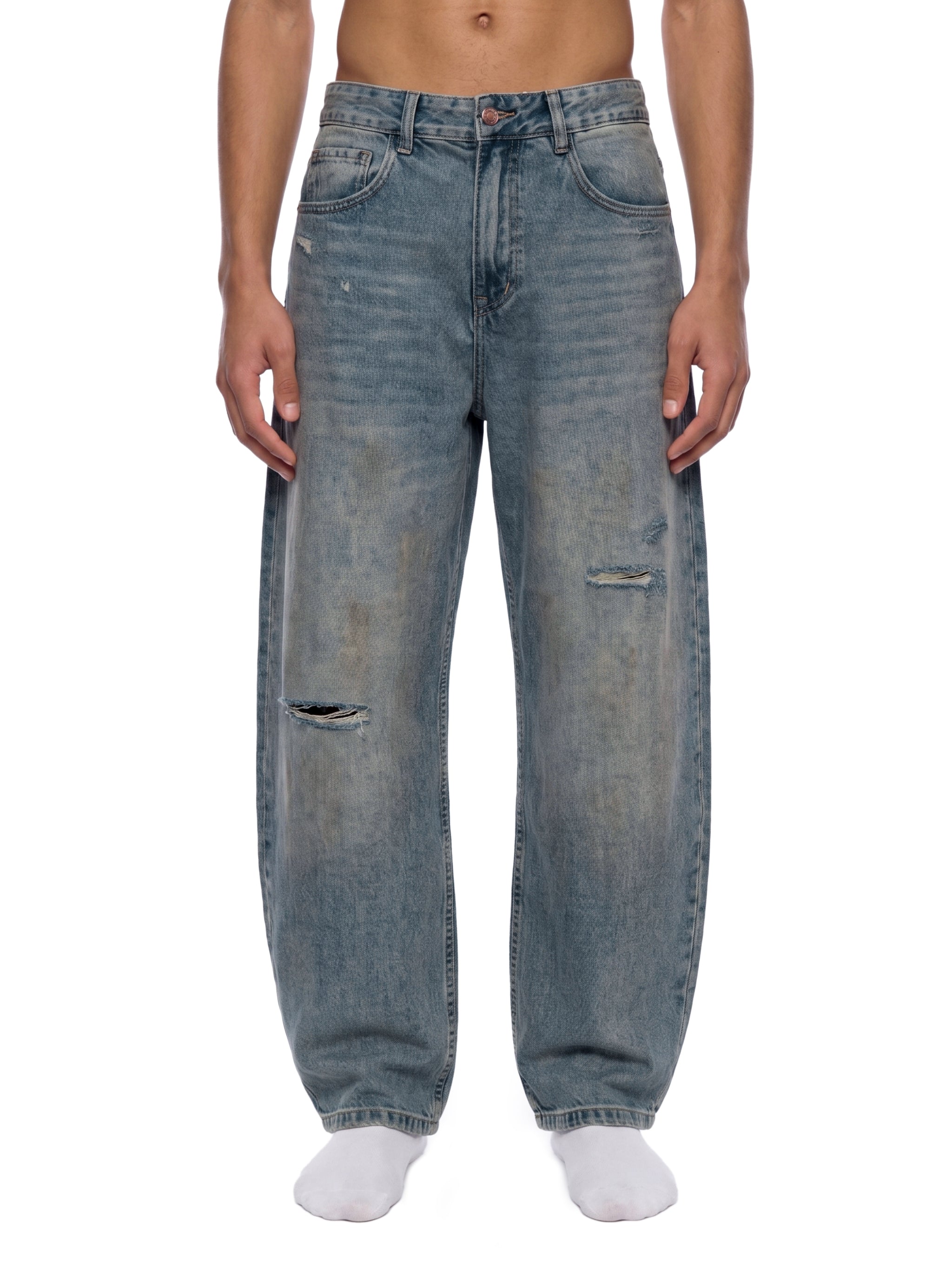 Men's Distressed Barrel Leg Jeans