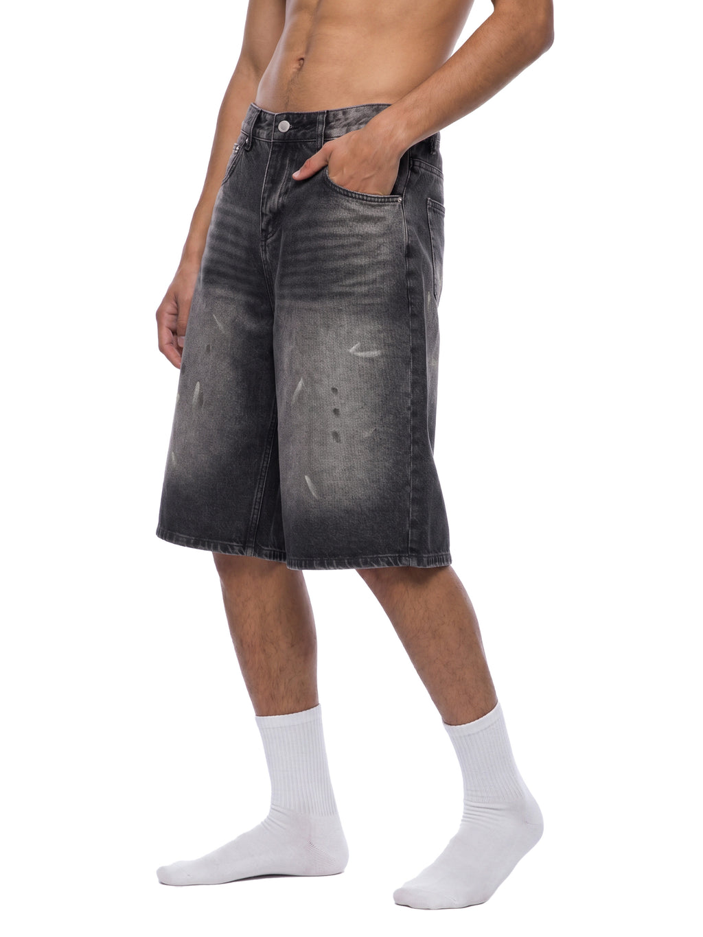 Men’s Vintage Wash Wide Leg Denim Shorts